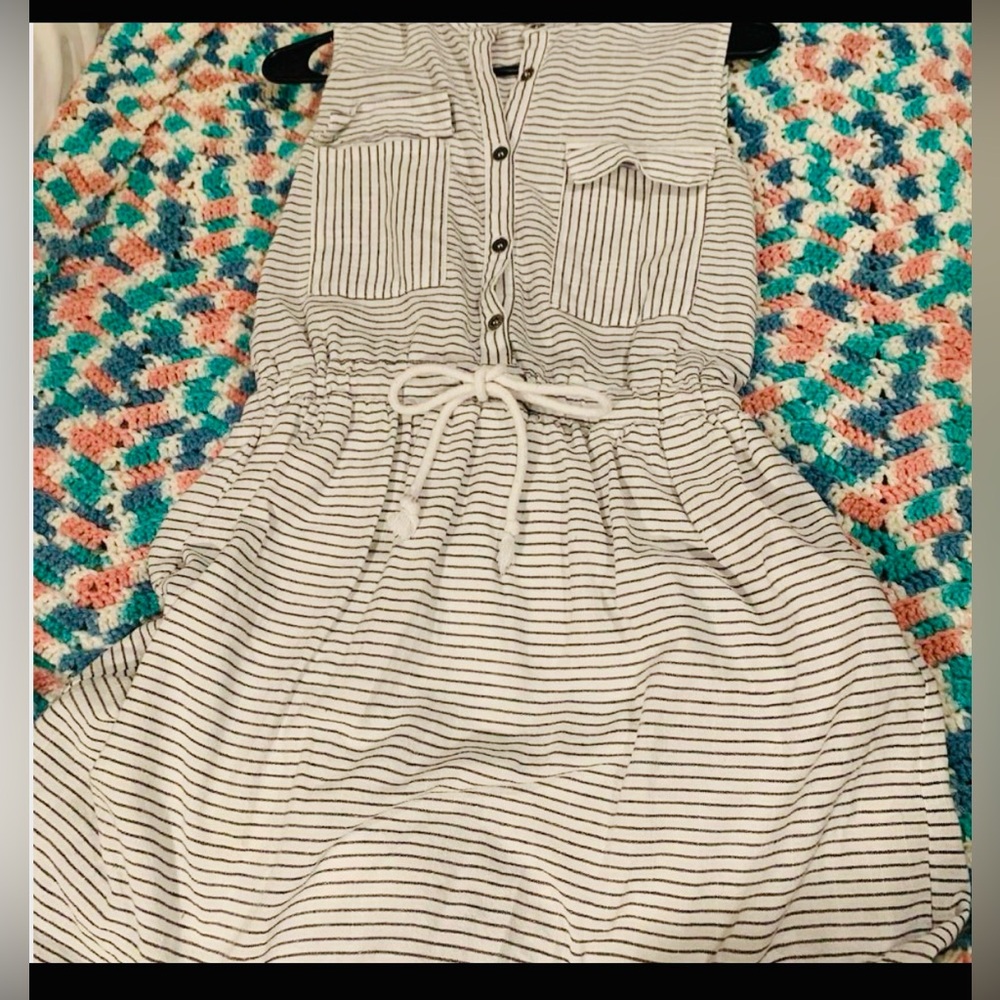 Ethereal by Paper Crane White & Black Stripe‎ Sleeveless Cotton Dress, S